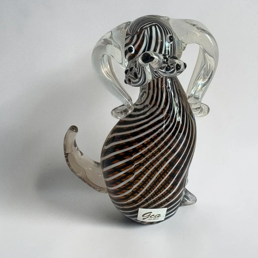 Gca Art Glass Brown White Striped Dog Figurine Hand Blown Glass Sculpture 6